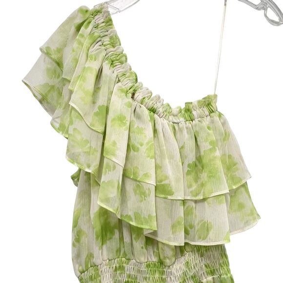 MISA LOS ANGELES Rumi One Shoulder Midi Dress Green White Honeydew Blossom Small - Picture 9 of 12